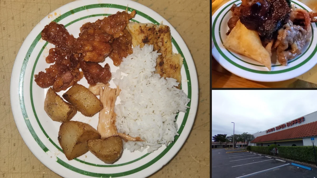 Wide buffet line with Chinese dishes and sushi.